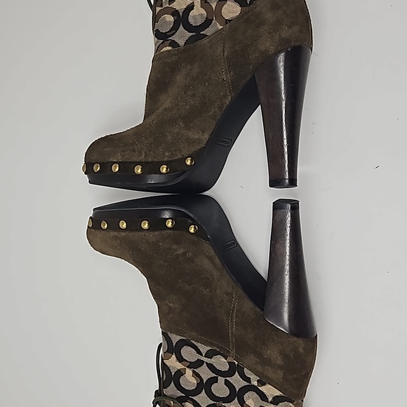 Coach Ediva Leather Stud Canvas Drawstring Ankle Boots Size 6 - Picture 7 of 15